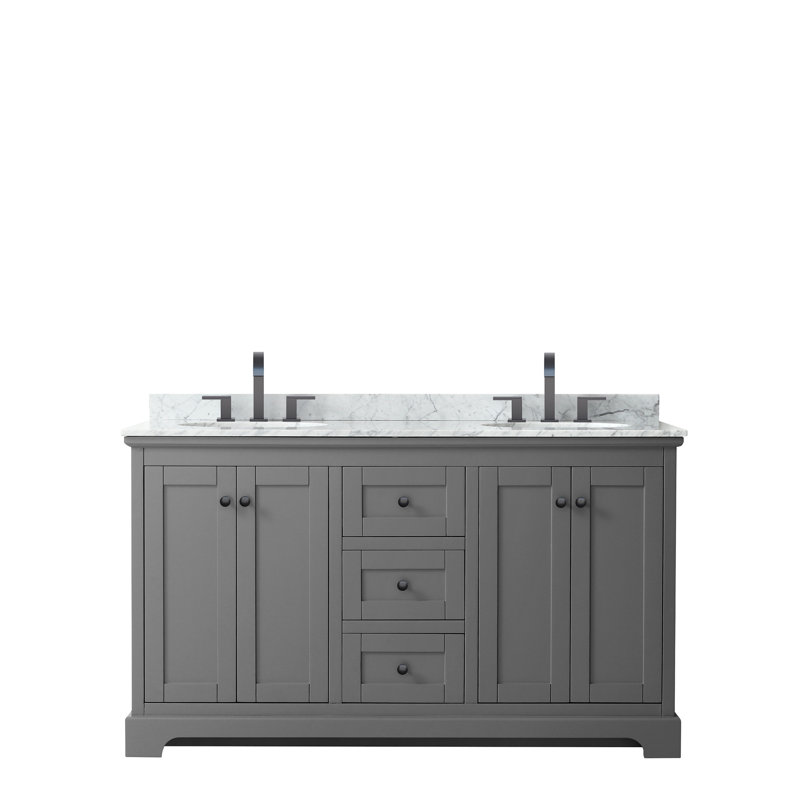 Avery 60'' Double Bathroom Vanity with Stone Top, Dark Gray, Matte Black