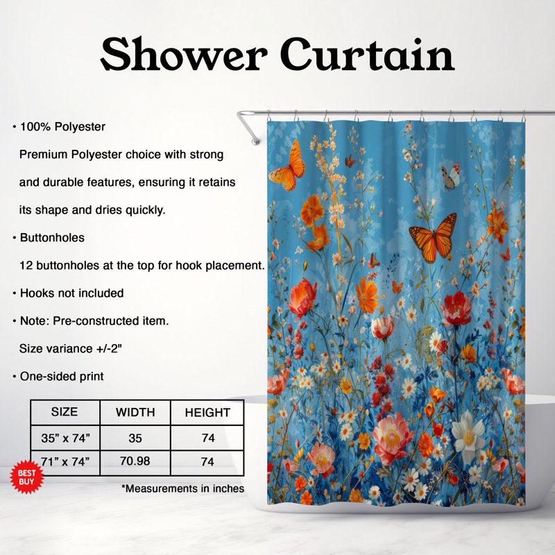 Rideau de douche Prairie Bloom - Premium, H 74 po x l 71 po