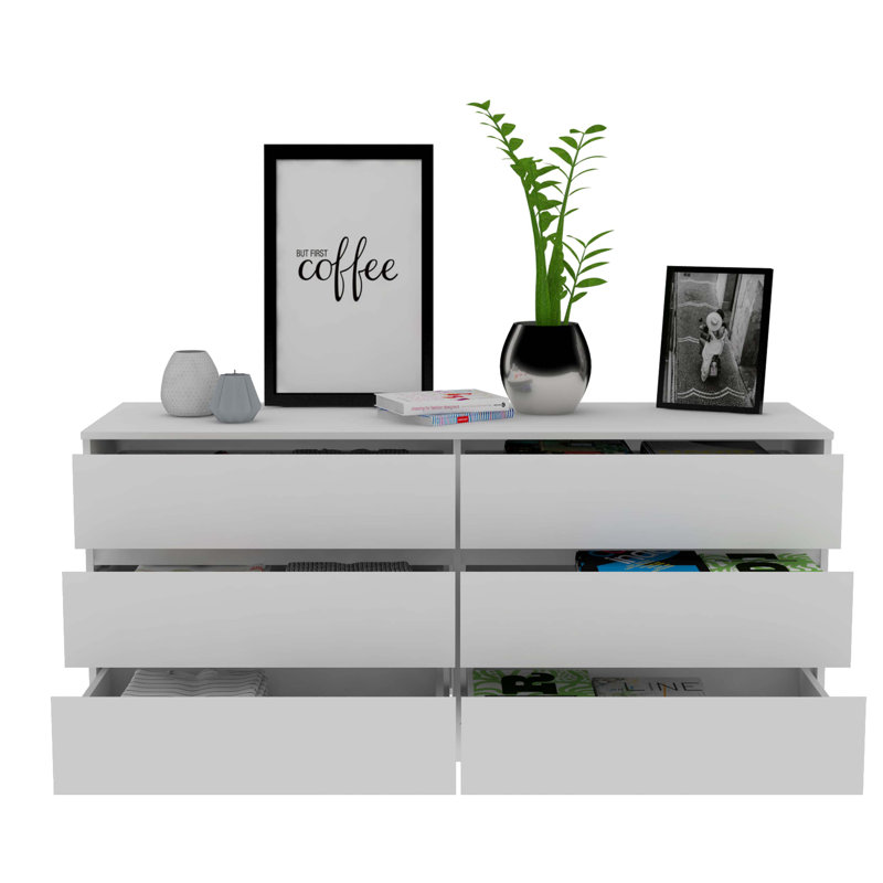 Commode double 6 tiroirs 60,47 "Alohna Randwick, Blanc