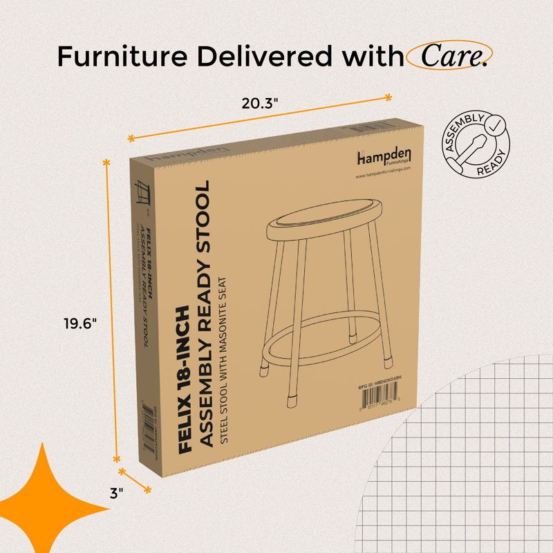 Felix Steel Stool, Assembly Ready, Black/Brown, Black, Short Height (18" Seat Height)