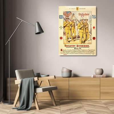 "First Division, Regulars - Infantry Divisions - Enlist for Infantry, Cavalry, Field Artillery" by  Otho Cushing - Gallery Wrap Canvas Wall Art