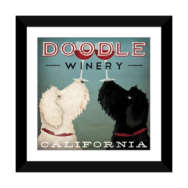 Doodle winery, impression sur toile tendue, Papier beaux-arts encadré noir, L 16 po x H 16 po x P 1 po, Blanc