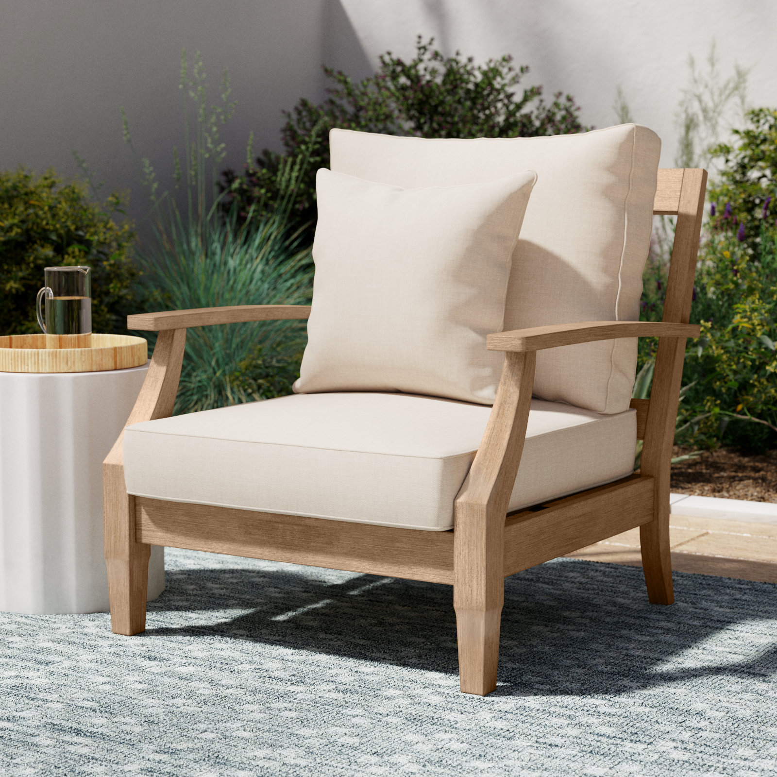 Samya Eucalyptus Patio Lounge Chair, Beige, Natural