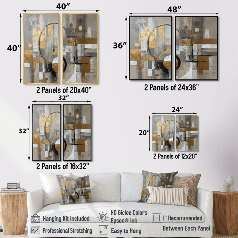 Or et gris, simplicité radicale I - art mural abstrait surdimensionné de style Mid-Century, 40" H x 40" W, Cream