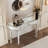 Half-Moon Mirrored Console Table With Fluted Glass & Crystal Knob Drawer, Behind Couch Table-1921843350