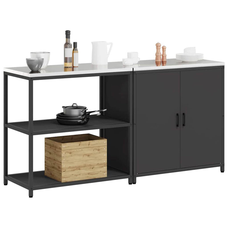 Vidaxl Kitchen Storage Set With Shelf 2 Pcs White 180 X 50 X 92 Cm, Black