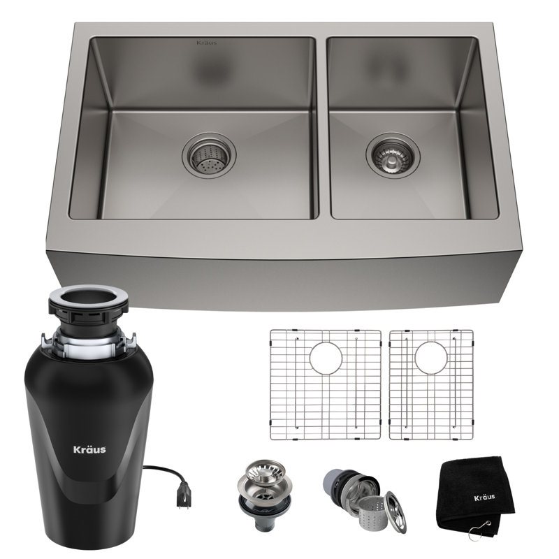 36-Inch Satin Stainless Steel Double Bowl Farmhouse Kitchen Sink