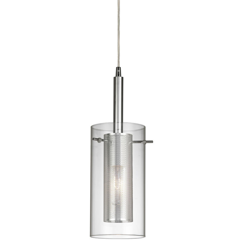 Luminaire suspendu cylindrique simple 1 lumière Percy, Chrome poli