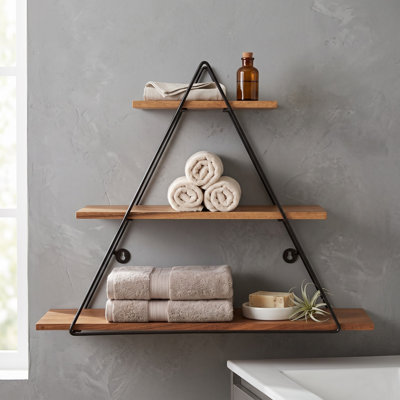 Ljiljan Tiered Metal and Wood Wall Storage Shelf for Home, Office, Bedroom, or Living Room - 25", Brown