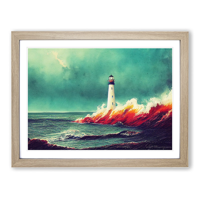Lighthouse In Watercolour Vol.1 - Single Picture Frame Print, 34cm H x 46cm W, Grey