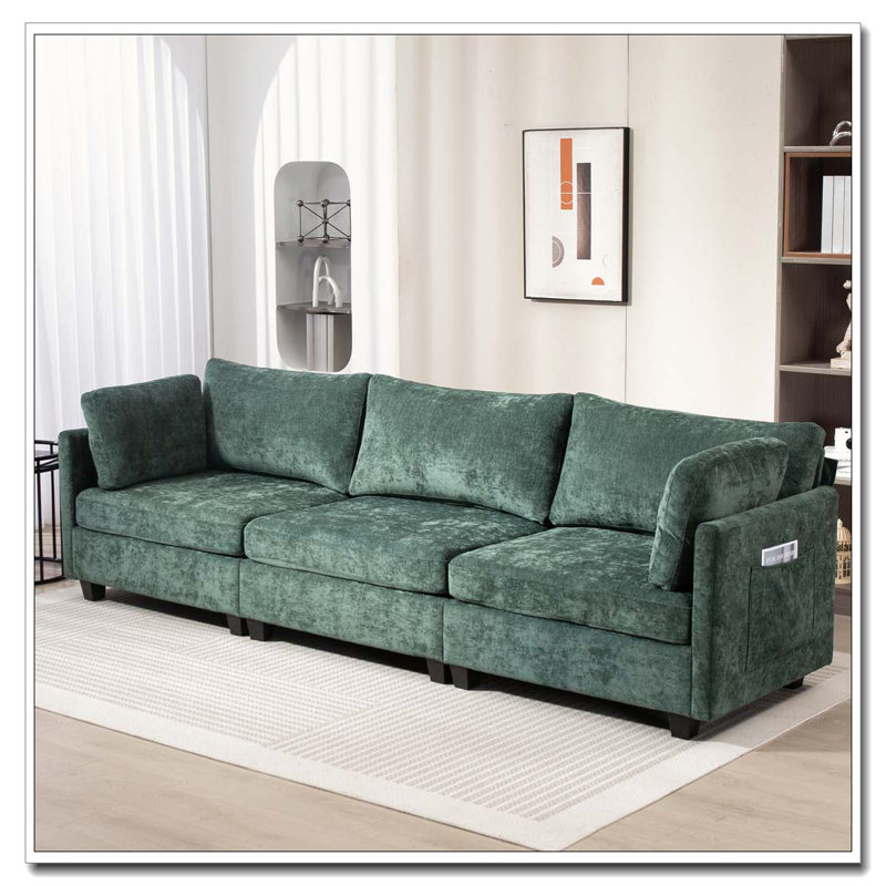 Canapé 3 places en tissu chenille profond, Vert foncé