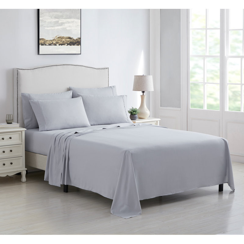 Ensemble de draps en microfibre brossée 6 pièces Kathy Ireland, Gris clair, Ensemble de draps pour taille de lit très grand a