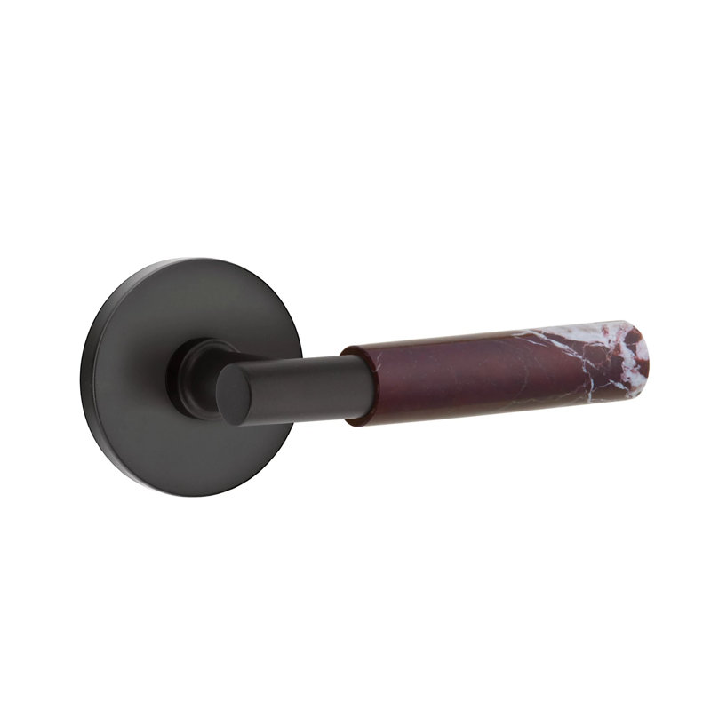 Emtek Select Passage Leverset w/ Disk Rosette & T-Bar Stem, Rosso Levanto Marble Lever (CF), Flat Black
