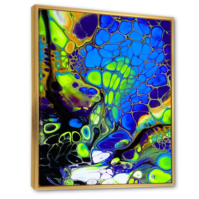 «Colorful Mixed Abstract Fluid VI», reproduction d'art sur toile moderne, H 34 po x l 44 po x P 1,5 po, Cadre flottant doré