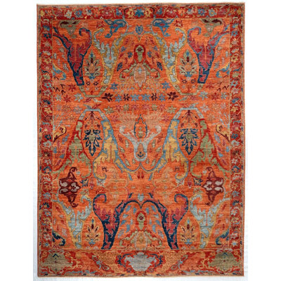 Hand Knotted Bijar Rug 9x12, Afghan Wool Area Rug, Orange Traditional Carpet, Handmade Oriental Rug, Luxury Statement Rug
