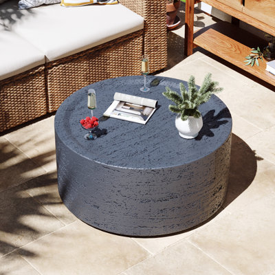 28'' Magnesium Oxide Patio Coffee Table,Waterproof, For Living Room, Outdoor, Round,Dark Gray