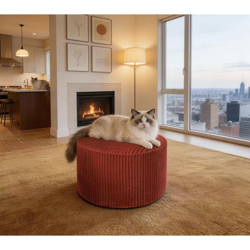 Repose-pieds plein Corduroy Upholstery, Rouge
