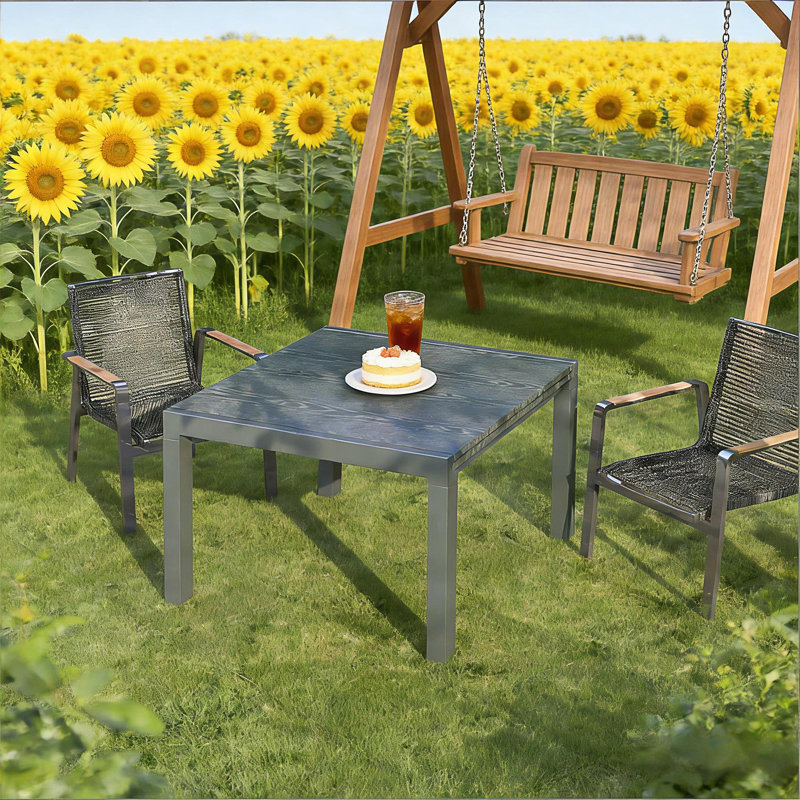 Table de salle à manger extensible avec cadre en aluminium et plateau en bois pour une utilisation polyvalente sur le patio