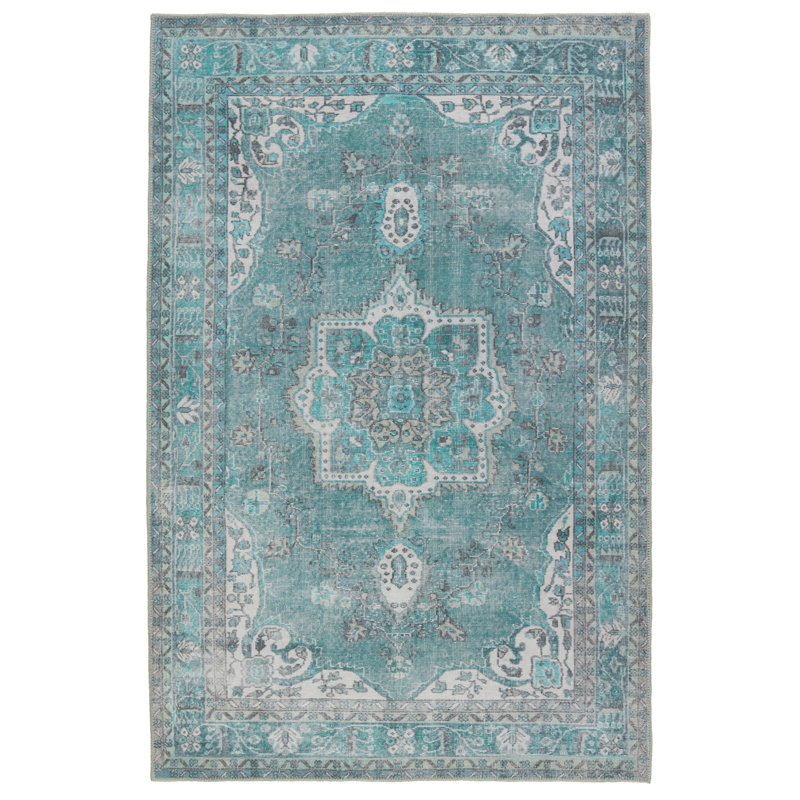 Tapis oriental en polyester tissé à la machine Grubb, Rectangle 5 pi x 7 pi 6 po