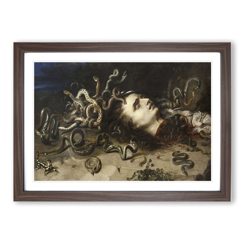 The Head of Medusa by Peter Paul Rubens - Picture Frame Painting on MDF, 48cm H x 65cm W x 2cm D, Walnut