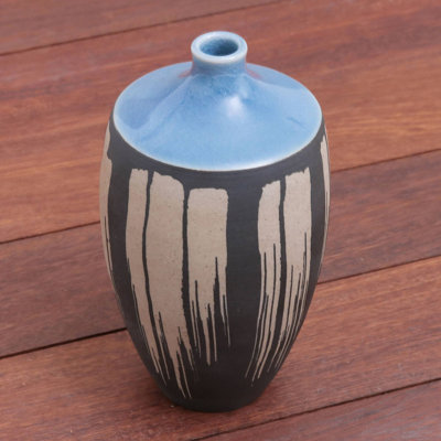 NOVICA Handmade Grey Cascade Celadon Ceramic Vase