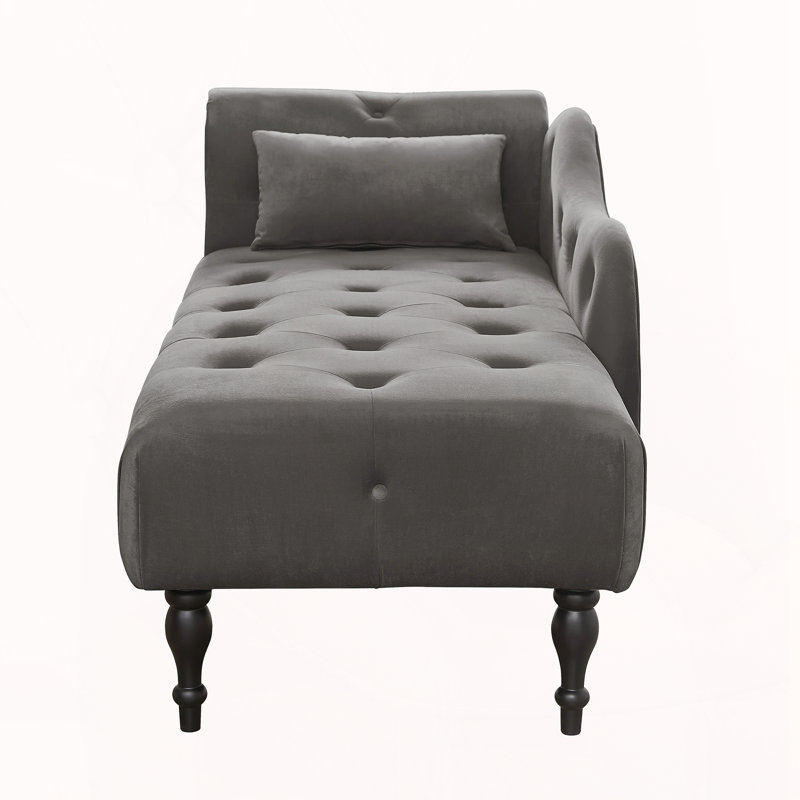Chaise longue avec boutons capitonnés et pieds en bois massif, Grey