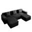 Canapé d'angle modulable 3 places en forme de U, modèle infonuagique sans ossature, avec assise profonde, en velours côtelé noir, sans assemblage, coussins décoratifs moelleux, position allongée relaxante.