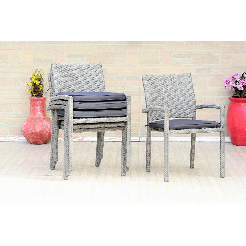 Chaise de patio empilable avec coussin Brochan, Gris