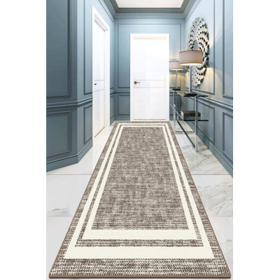 Tapis gris / blanc en polyester tissé à plat à la main Duarte