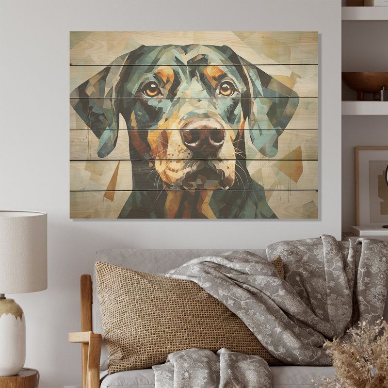 Portrait de chien regardeur Sheperds - Chien, art mural sur bois de pin naturel, H 30 po x l 40 po