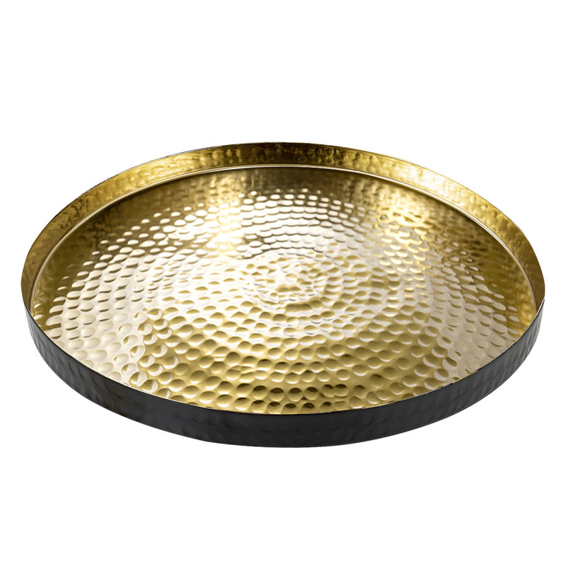 Decorative Round Large Tray, Black/Gold