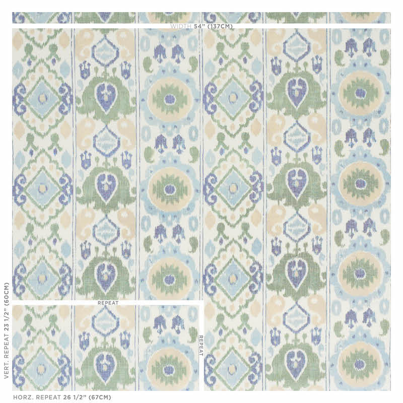 Tissu ikat élisia, Vert et bleu