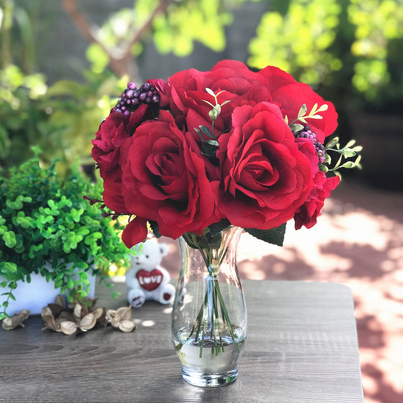 Silk Mixed Arrangement in Vase, Red