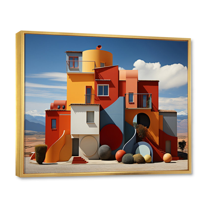 " Landscape Colourful Geometry Building I ", Cadre flottant doré, 12" H x 20" W