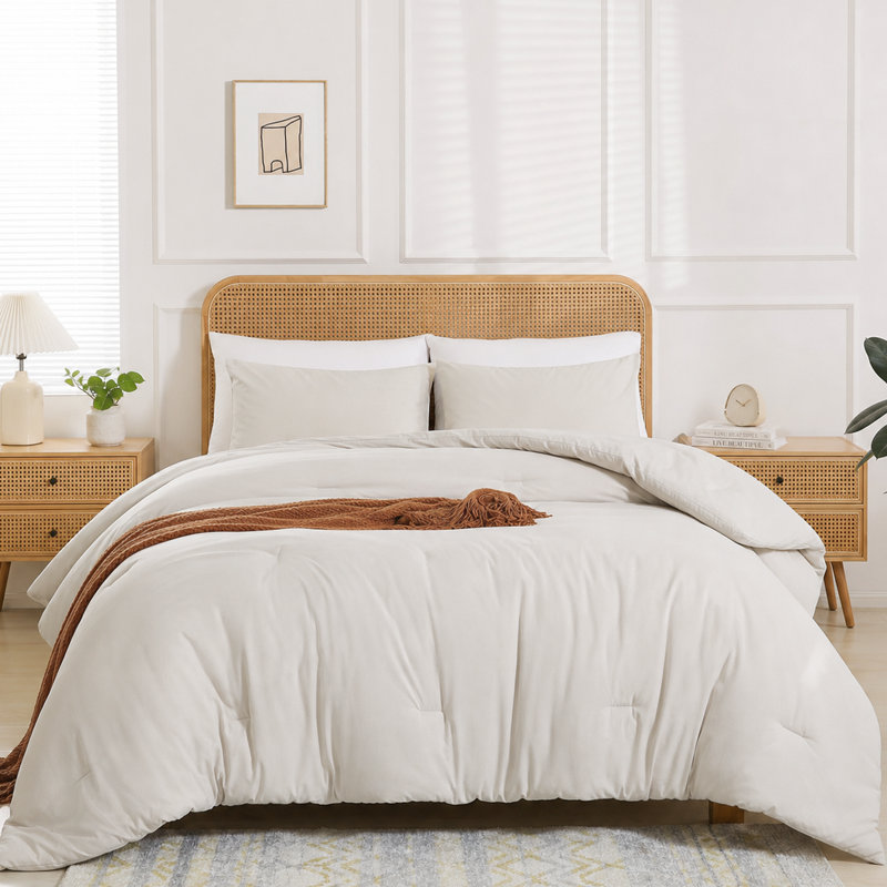 Lightweight & Cozy Boho Comforter Set, 3 Pieces All-Purpose Ultra Soft Microfiber Bedding Set for Home Bedroom Decor, Beige