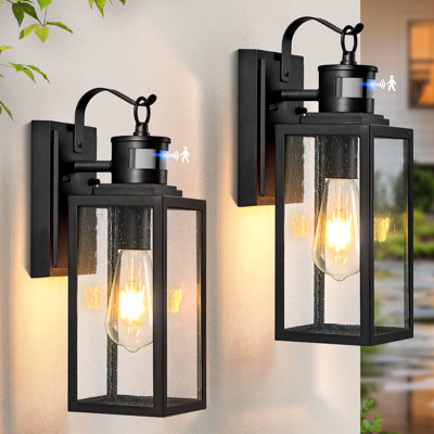 14" Upgrades 4 Modes Outdoor Wall Lantern with Motion Sensor Dusk to Dawn, 2-Light