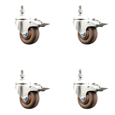 3.5 Inch 316SS High Temp Glass Filled Nylon 3/8 Inch Stem Caster Set Lock Brake