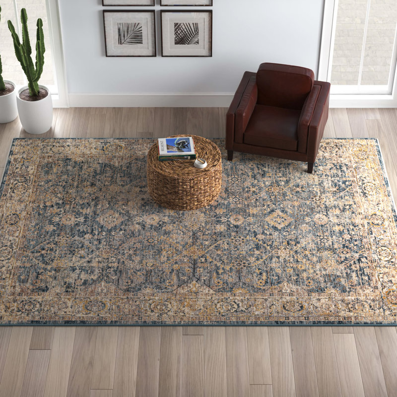 Gorsuch Oriental Machine Woven Slate/Beige Area Rug, Rectangle 5' x 7'5"