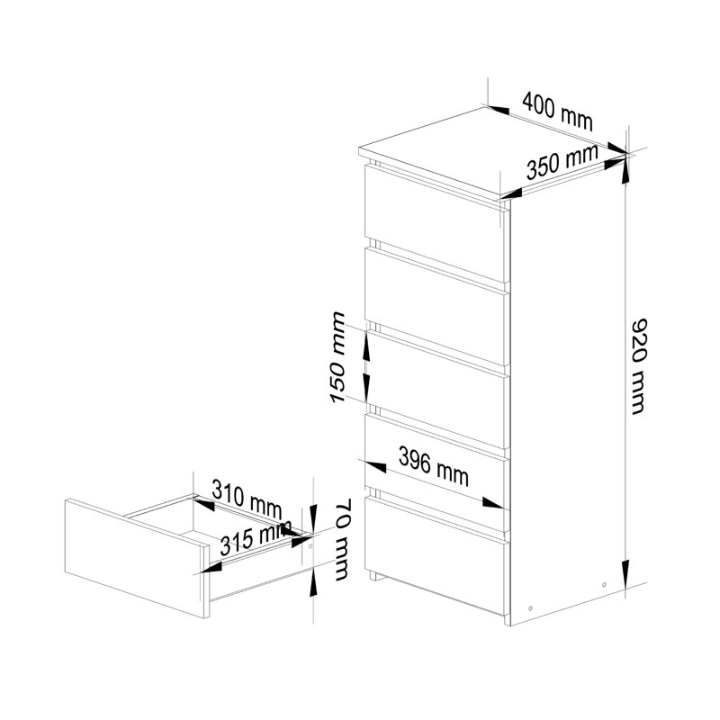 Sridivith 5 -Drawer Console