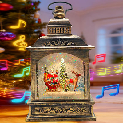 Santa Projection Snow Globe Lantern - 6H Timer, Musical, Glittering Water & Snow Scene | USB/Battery Operated Christmas Indoor Decor & Gift for Kids & Adults