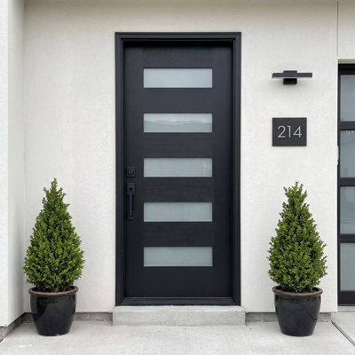 36" x 80" 5-Lite Fiberglass Front Entry Door Slab Inswing Frosted Glass Exterior Door WITHOUT Door Frame, Right Hand/Left Hand