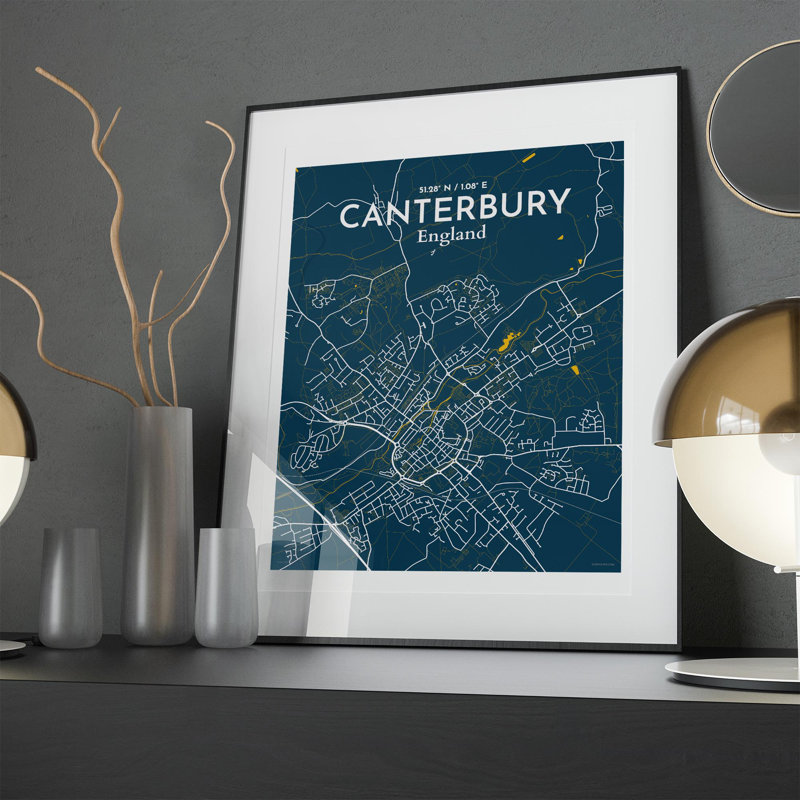 Canterbury City Map, impression, H 20 po x l 16 po x P 0,05 po, Bleu / jaune