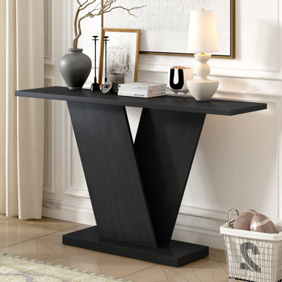 Console avec placage en bois naturel, base en V pour une polyvalence classique, parfaite pour exposer vos articles préférés, assemblage facile