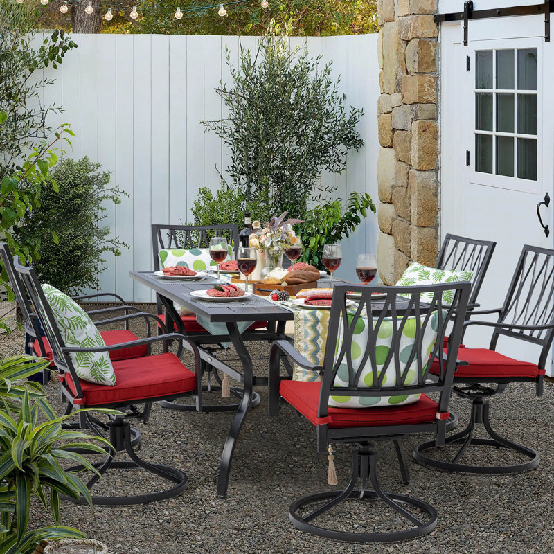 Ensemble repas avec coussins, 7 pièces : table, 6 chaises, H 28,9 po x l 60,6 po x P 37 po 
