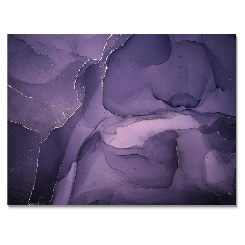 «Mauve et gris», nuages d'encre de marbre II - peinture sur toile, H 34 po x l 44 po x P 1,5 po, Toile tendue