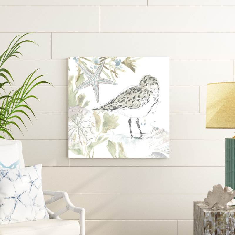«Seaside Sandpipers I» par June Erica Vess - peinture sur toile tendue, H 30 po x l 30 po