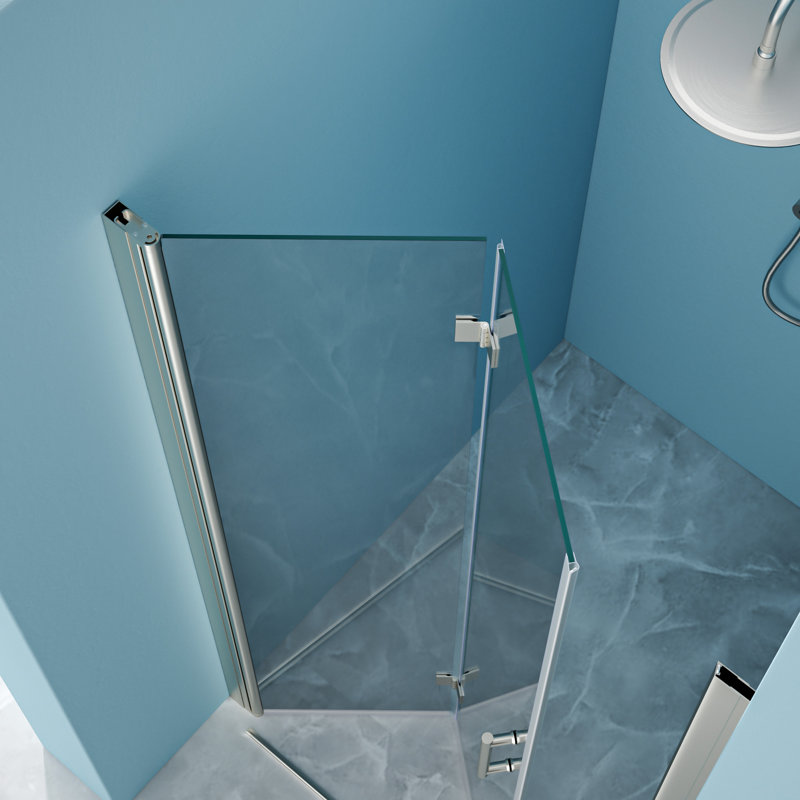 Porte de douche pliante sans cadre avec verre trempé l 30 po x H 72 po, Nickel brossé