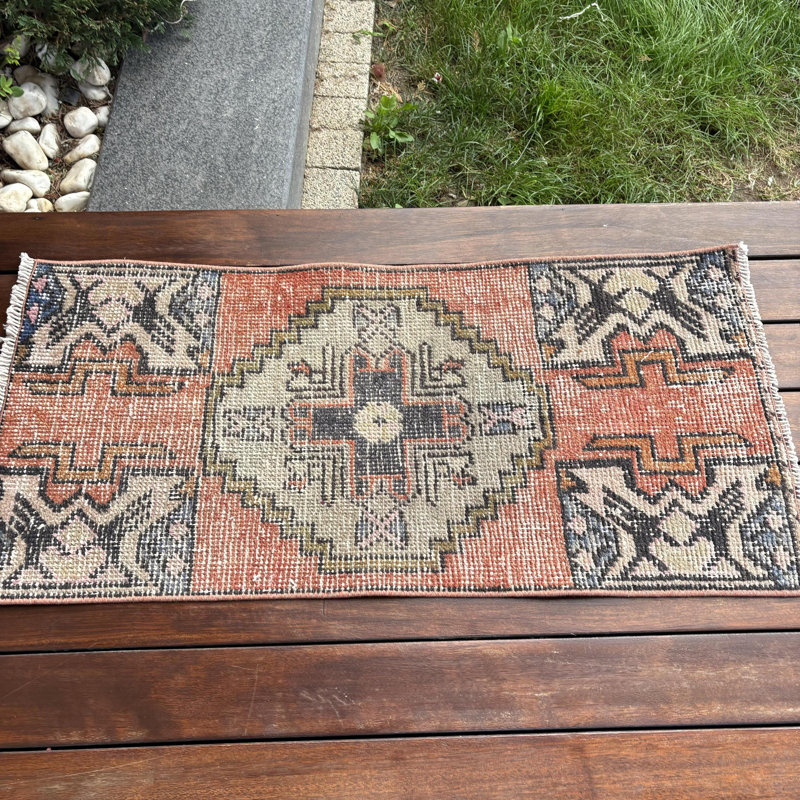 Small Antique Turkish Rug in Vibrant Orange for Kid's Room With Neutral Vintage Oushak Design