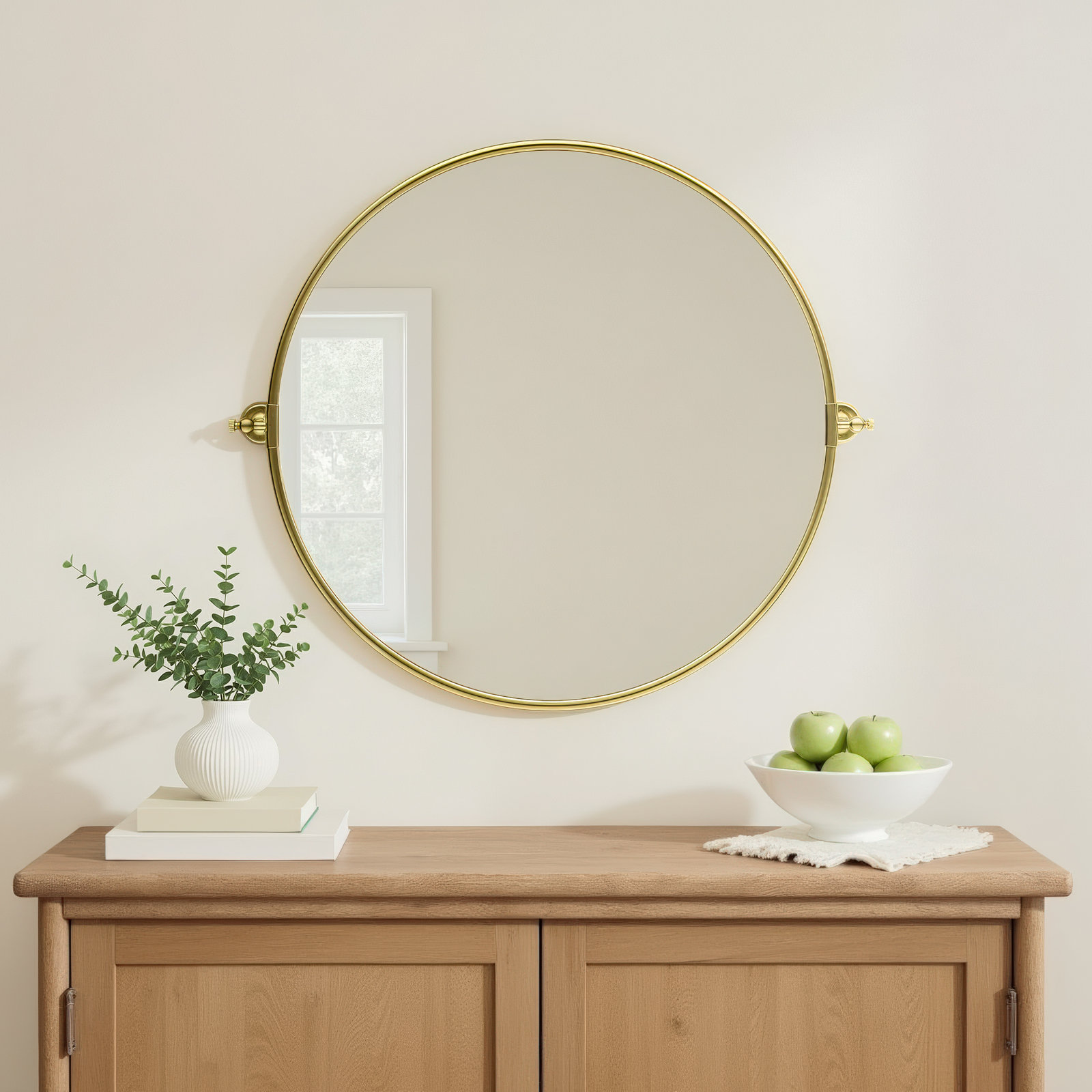 Dara 35" Accent Mirror, 27" H x 31" W x 4" D, Brass