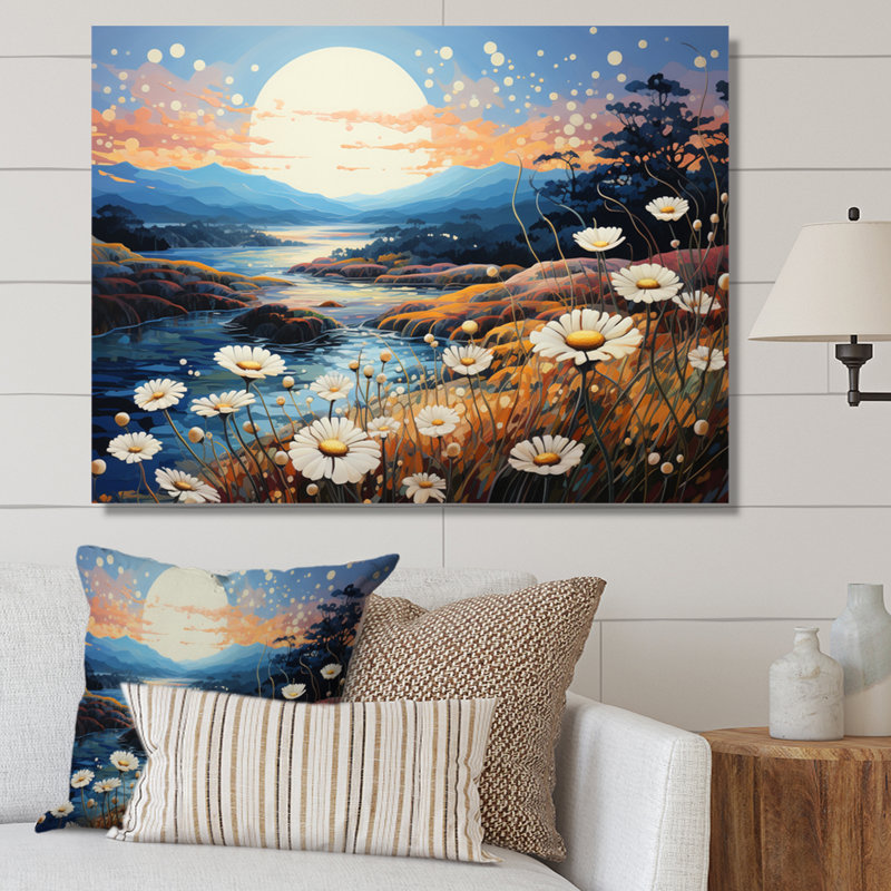 Mums Field Pointillism Dot I - Imprimé, H 30 po x l 40 po x P 1,5 po, Toile tendue